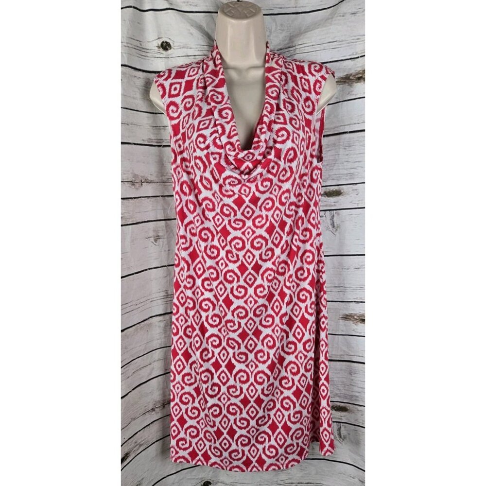 Tommy Bahama Pink Ikat Print Cowl Dress Small Sleeveless Jersey Knit